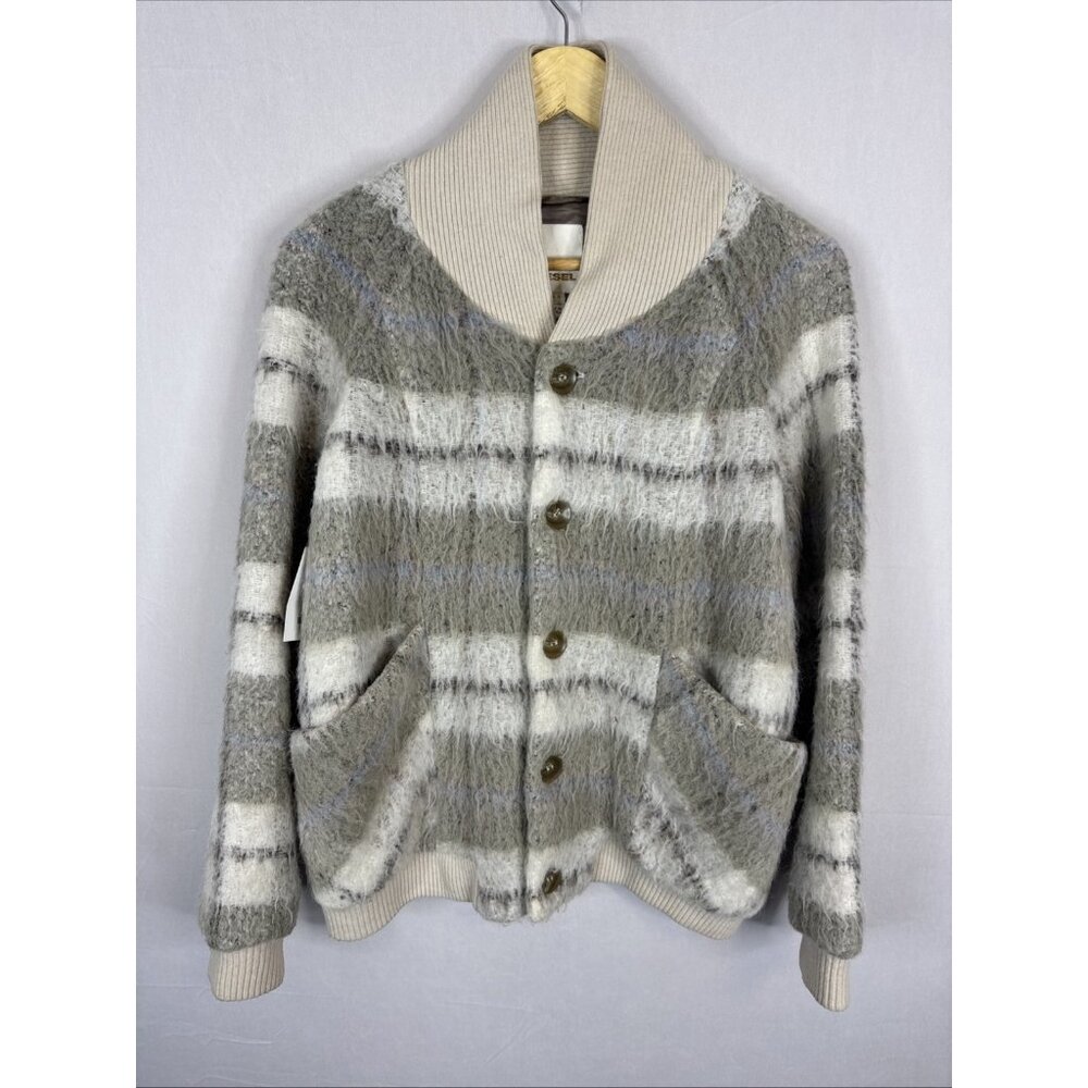 Diesel Alpaca Wool Blend Cardigan Jacket Women’s S Gray Stripe Button